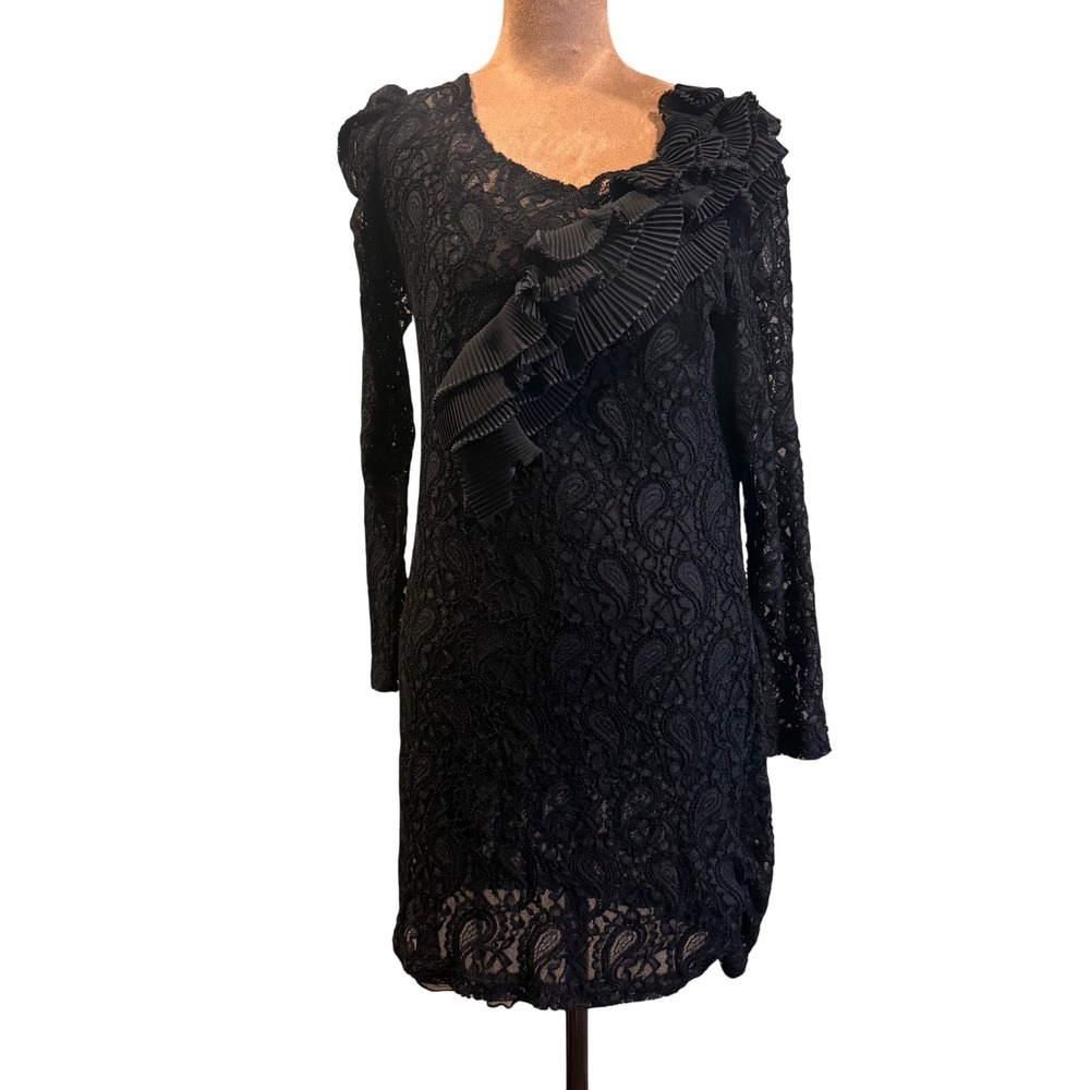 My Pretty Angel Lace Dress Women M Black Ruffle Long Sleeve Mini Whimsigoth‎